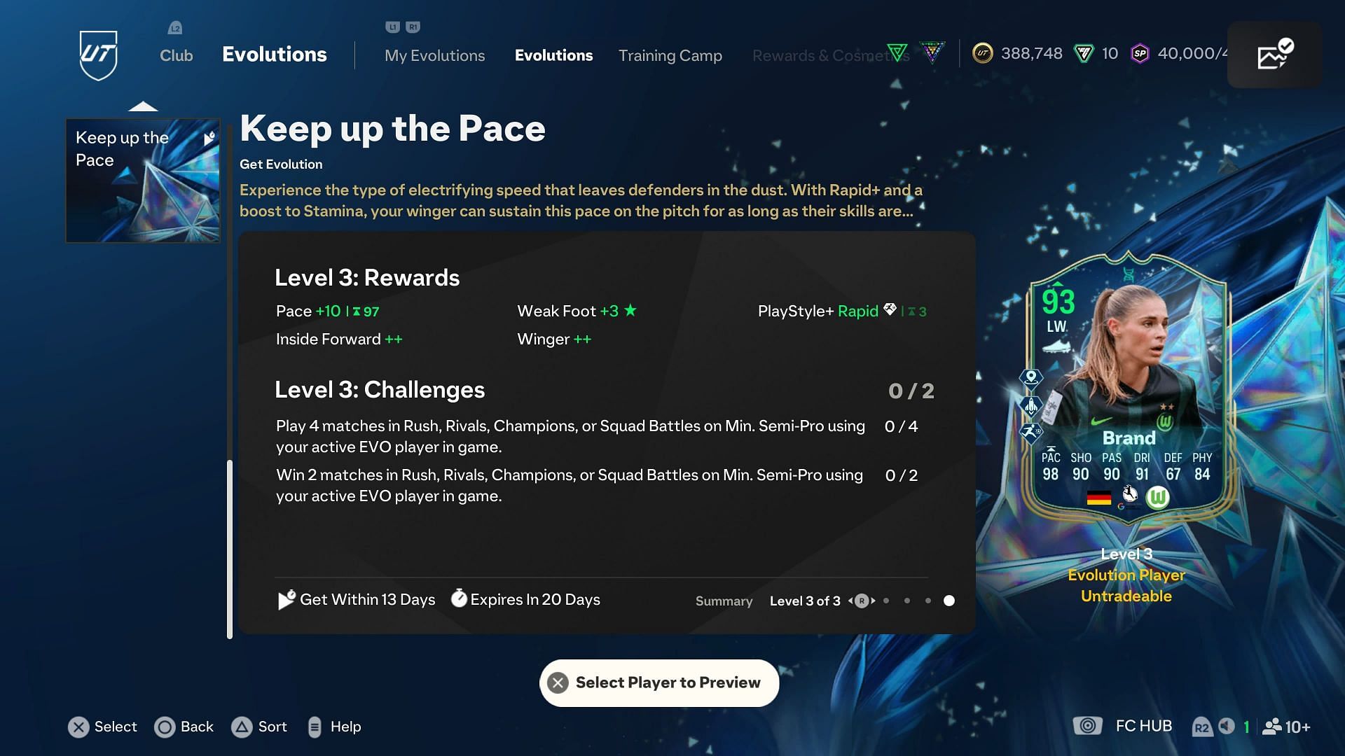 Keep up the Pace EVO upgrade levels (Image via EA Sports)